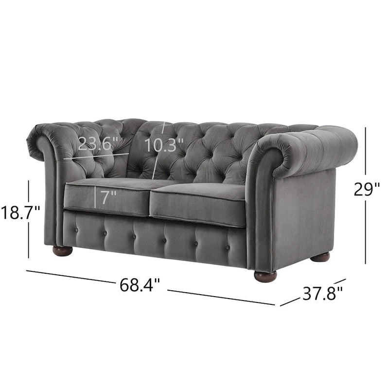 Causeuse capitonnée chesterfield 2 places en lin gris