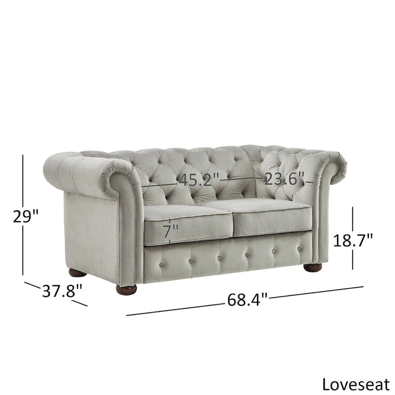 Causeuse capitonnée chesterfield 2 places en lin gris