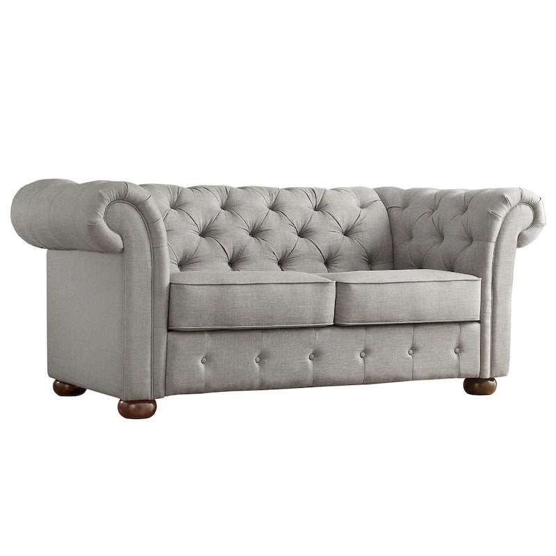 Causeuse capitonnée chesterfield 2 places en lin gris