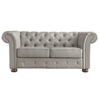 Causeuse capitonnée chesterfield 2 places en lin gris