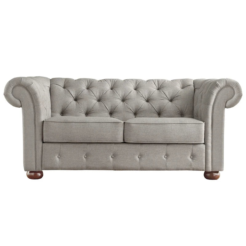 Causeuse capitonnée chesterfield 2 places en lin gris
