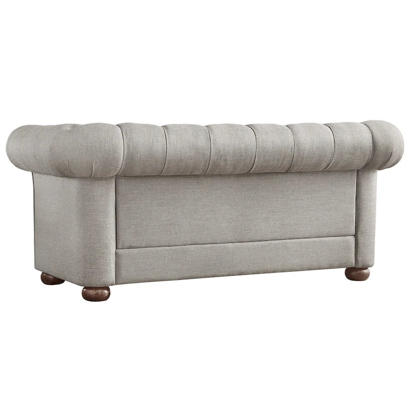 Causeuse capitonnée chesterfield 2 places en lin gris