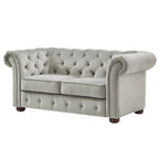 Causeuse capitonnée chesterfield 2 places en lin gris