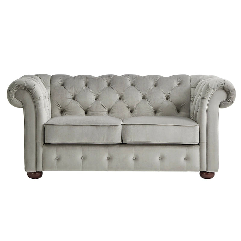 Causeuse capitonnée chesterfield 2 places en lin gris