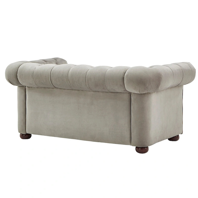 Causeuse capitonnée chesterfield 2 places en lin gris