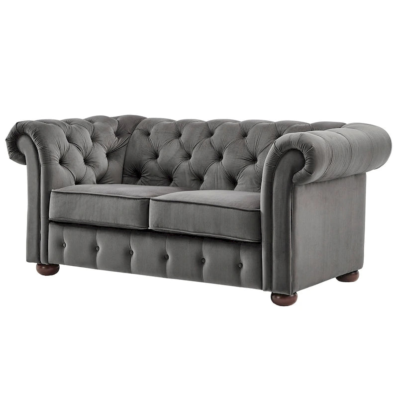 Causeuse capitonnée chesterfield 2 places en lin gris