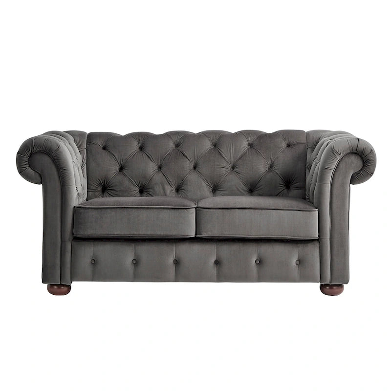 Causeuse capitonnée chesterfield 2 places en lin gris