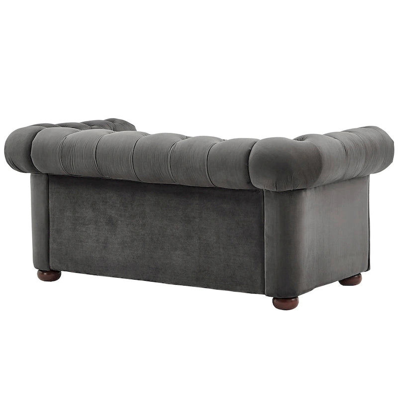 Causeuse capitonnée chesterfield 2 places en lin gris