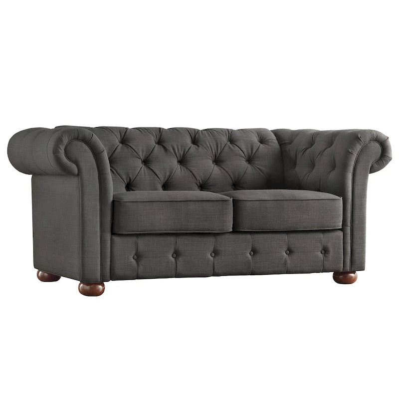Causeuse capitonnée chesterfield 2 places en lin gris