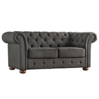 Causeuse capitonnée chesterfield 2 places en lin gris