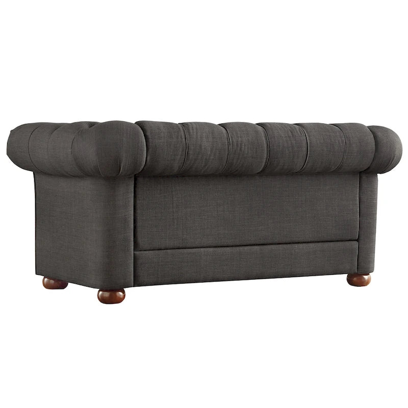Causeuse capitonnée chesterfield 2 places en lin gris