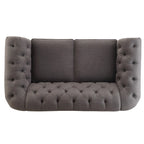 Causeuse capitonnée chesterfield 2 places en lin gris