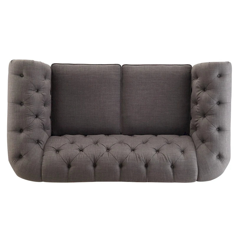 Causeuse capitonnée chesterfield 2 places en lin gris