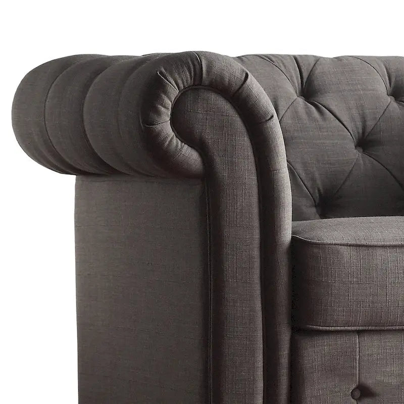 Causeuse capitonnée chesterfield 2 places en lin gris