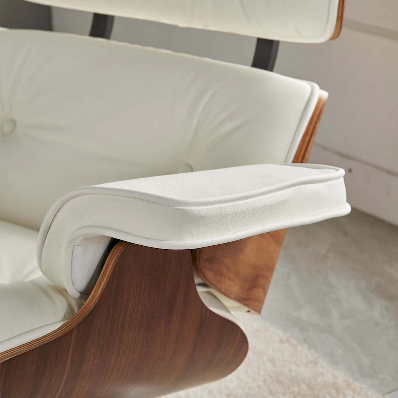 Fauteuil de salon en cuir véritable marron avec ottoman, une place