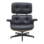 Fauteuil de salon en cuir véritable marron avec ottoman, une place