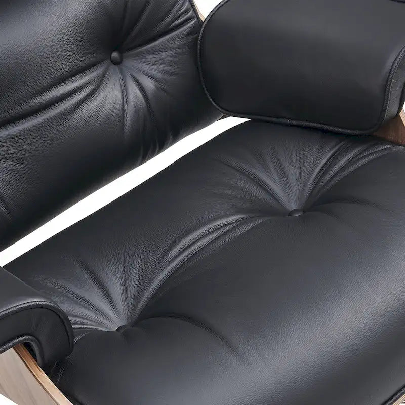 Fauteuil de salon en cuir véritable marron avec ottoman, une place
