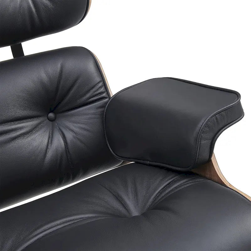 Fauteuil de salon en cuir véritable marron avec ottoman, une place