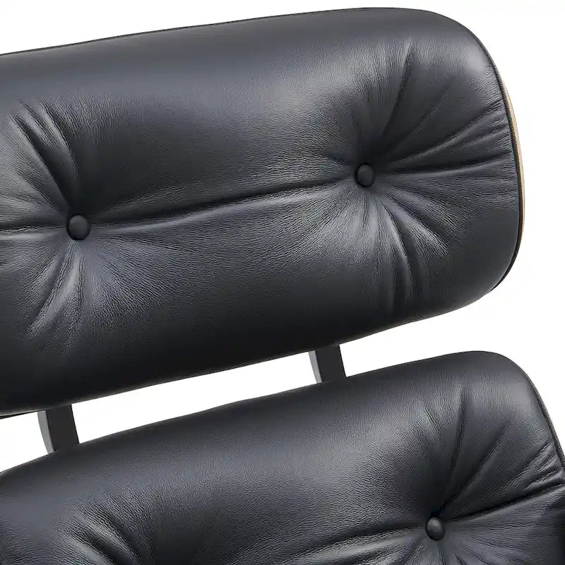 Fauteuil de salon en cuir véritable marron avec ottoman, une place