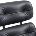 Fauteuil de salon en cuir véritable marron avec ottoman, une place