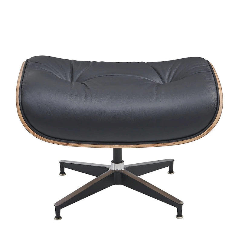 Fauteuil de salon en cuir véritable marron avec ottoman, une place