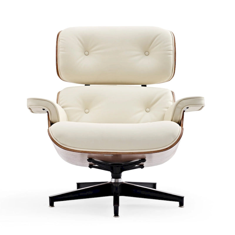 Fauteuil de salon en cuir véritable marron avec ottoman, une place