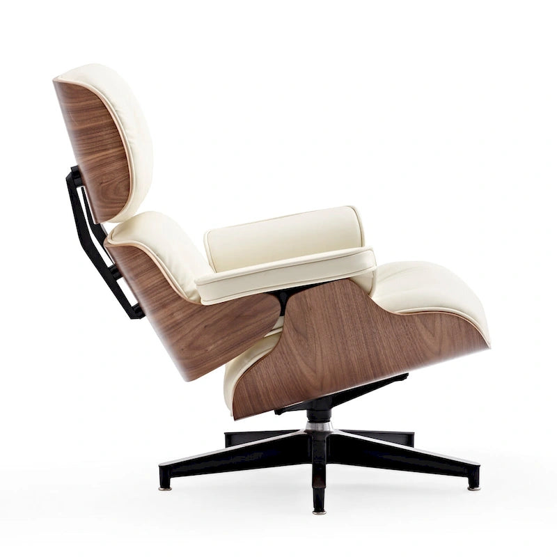 Fauteuil de salon en cuir véritable marron avec ottoman, une place