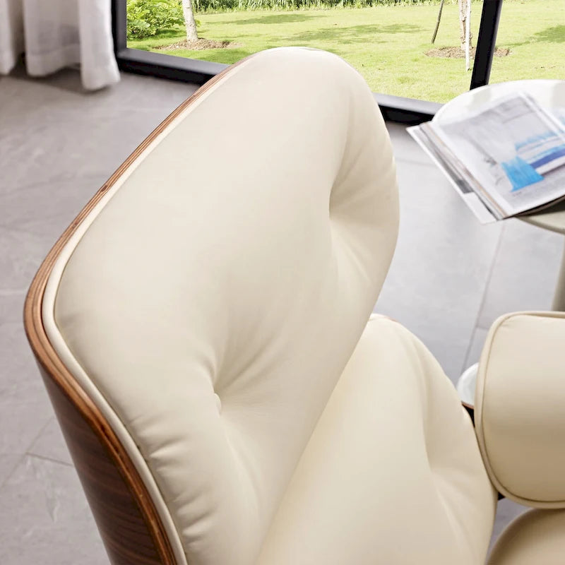 Fauteuil de salon en cuir véritable marron avec ottoman, une place