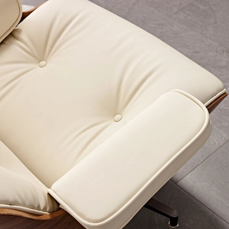 Fauteuil de salon en cuir véritable marron avec ottoman, une place