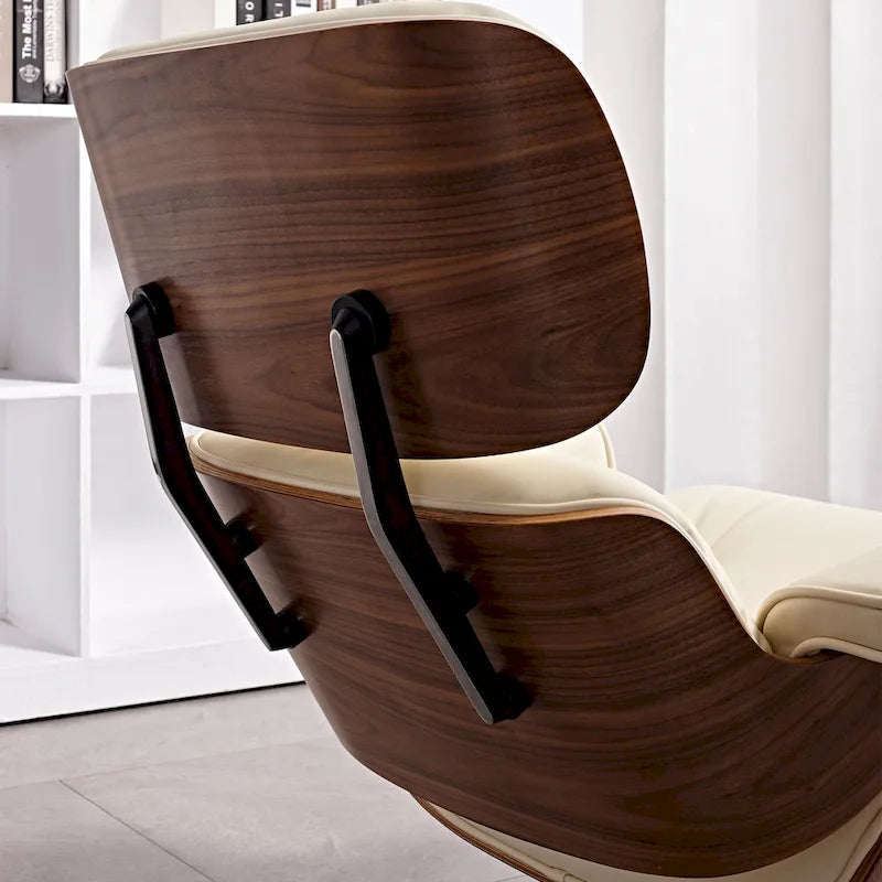 Fauteuil de salon en cuir véritable marron avec ottoman, une place