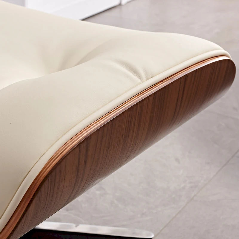 Fauteuil de salon en cuir véritable marron avec ottoman, une place