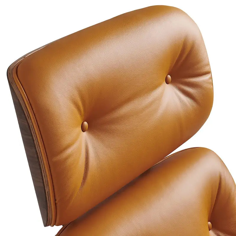 Fauteuil de salon en cuir véritable marron avec ottoman, une place