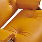 Fauteuil de salon en cuir véritable marron avec ottoman, une place