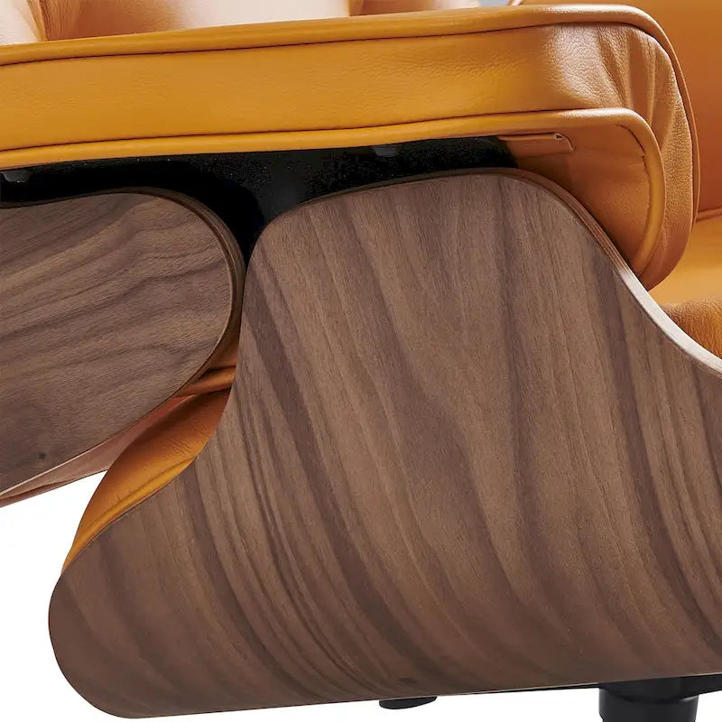 Fauteuil de salon en cuir véritable marron avec ottoman, une place