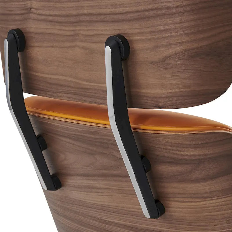 Fauteuil de salon en cuir véritable marron avec ottoman, une place