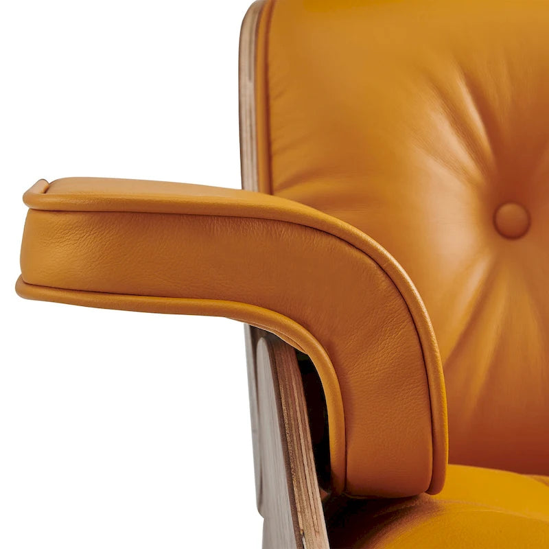 Fauteuil de salon en cuir véritable marron avec ottoman, une place