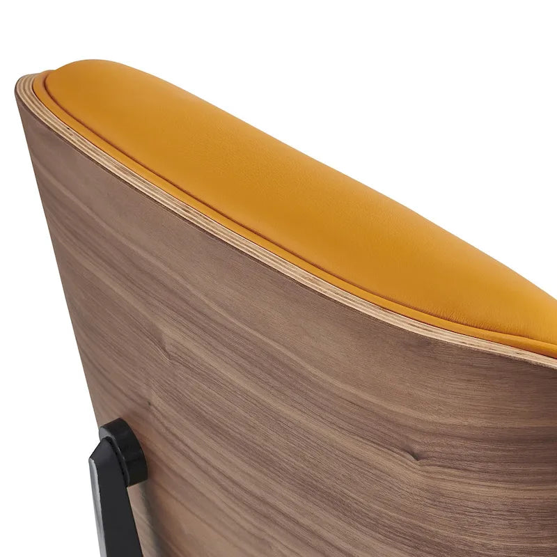 Fauteuil de salon en cuir véritable marron avec ottoman, une place