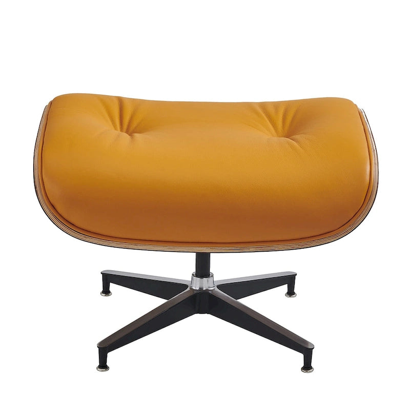 Fauteuil de salon en cuir véritable marron avec ottoman, une place