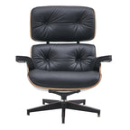 Fauteuil de salon en cuir véritable marron avec ottoman, une place