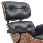 Fauteuil de salon en cuir véritable marron avec ottoman, une place