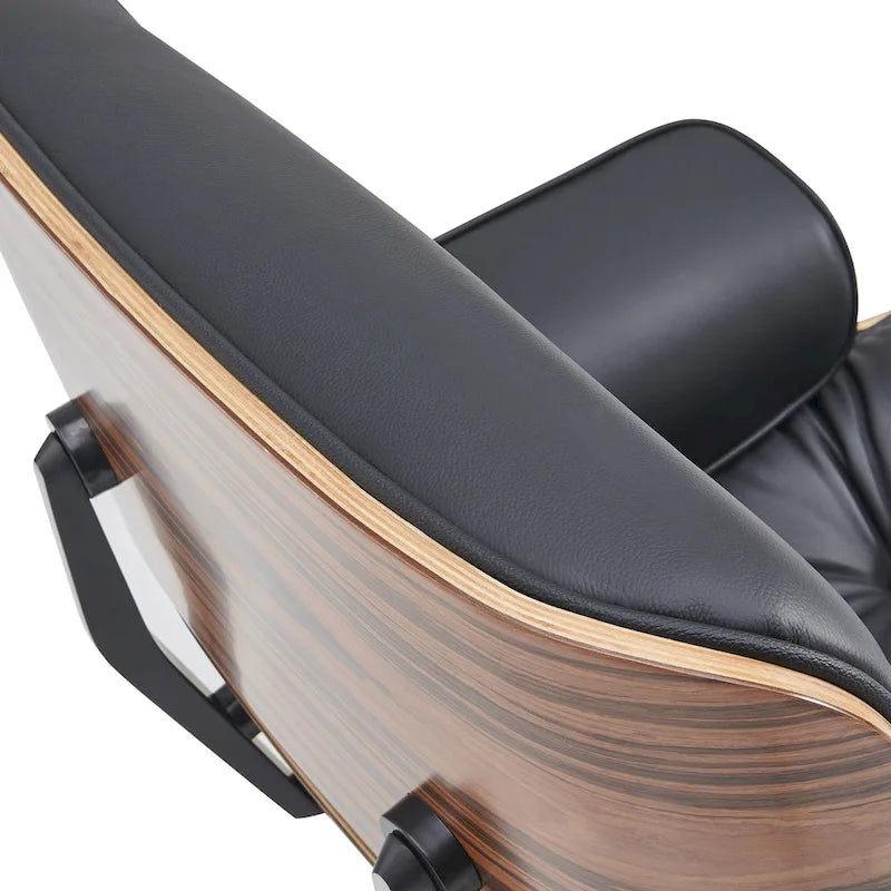 Fauteuil de salon en cuir véritable marron avec ottoman, une place