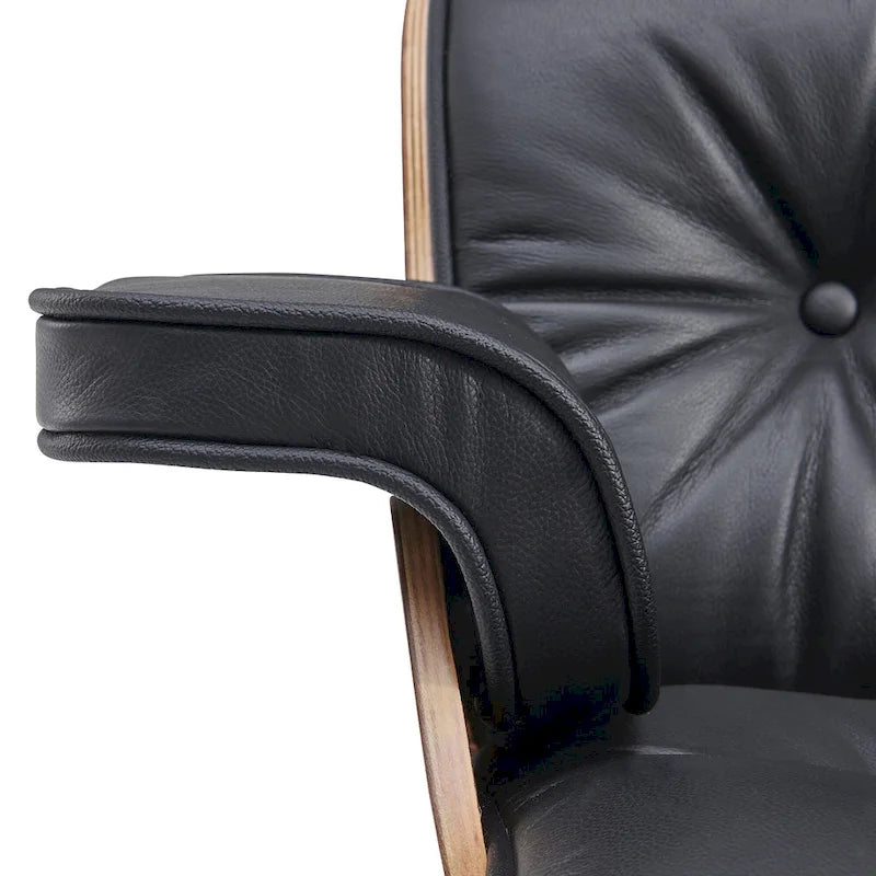 Fauteuil de salon en cuir véritable marron avec ottoman, une place
