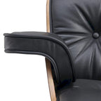 Fauteuil de salon en cuir véritable marron avec ottoman, une place