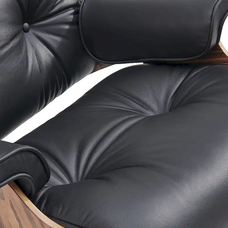 Fauteuil de salon en cuir véritable marron avec ottoman, une place