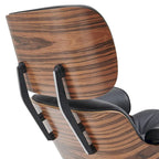 Fauteuil de salon en cuir véritable marron avec ottoman, une place