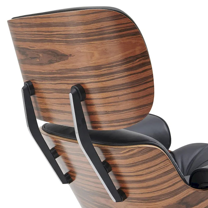 Fauteuil de salon en cuir véritable marron avec ottoman, une place