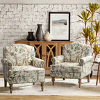 Fauteuil rembourré clouté de ferme avec dossier à bosse, lot de 2 (oiseau/bleu marine/gris/gingen/cachemire/floral/fougère)