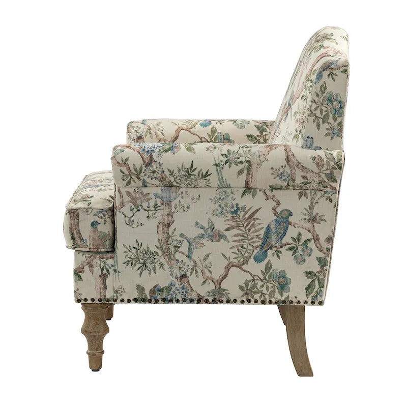 Fauteuil rembourré clouté de ferme avec dossier à bosse, lot de 2 (oiseau/bleu marine/gris/gingen/cachemire/floral/fougère)