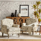 Fauteuil rembourré clouté de ferme avec dossier à bosse, lot de 2 (oiseau/bleu marine/gris/gingen/cachemire/floral/fougère)