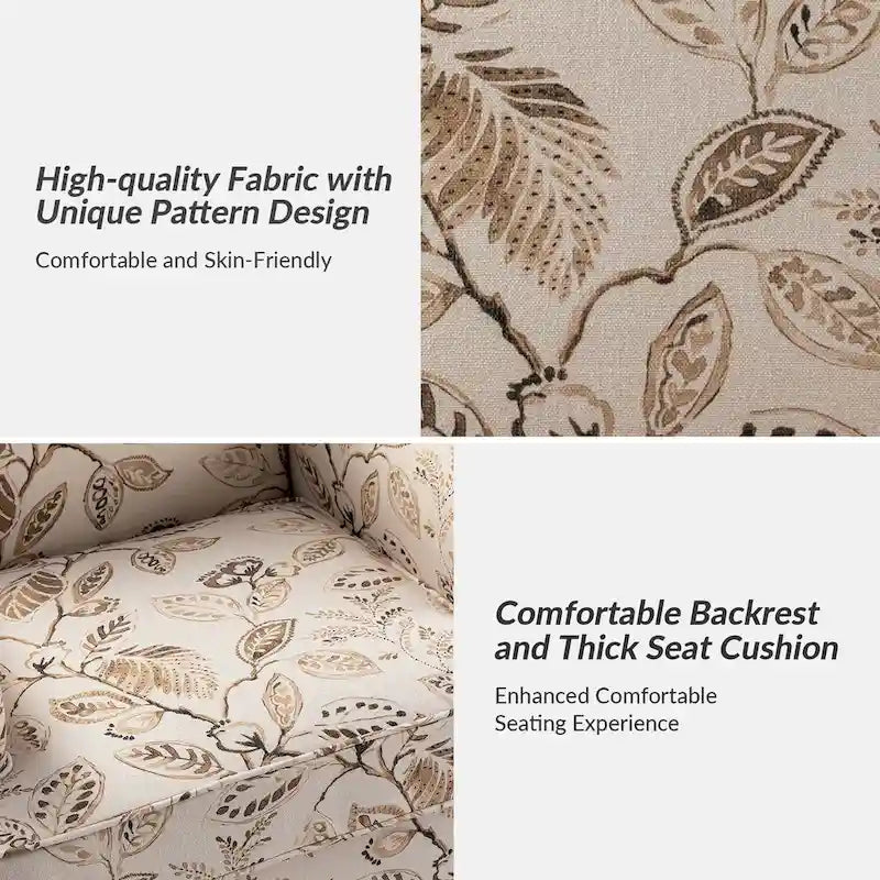 Fauteuil rembourré clouté de ferme avec dossier à bosse, lot de 2 (oiseau/bleu marine/gris/gingen/cachemire/floral/fougère)